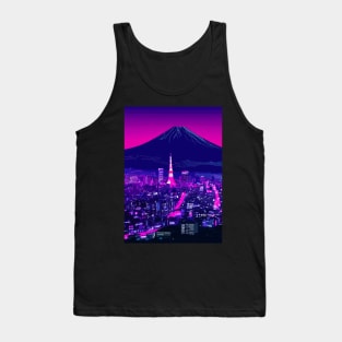 Tokyo City Japan Neon Mount Fuji Future Cyberpunk Art Tank Top